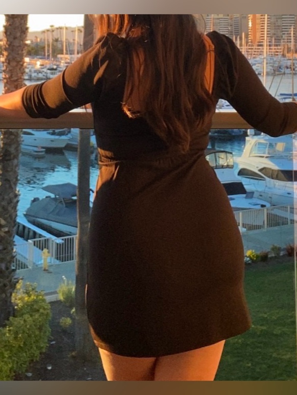 Black mid length-Sleeve Mini Dress